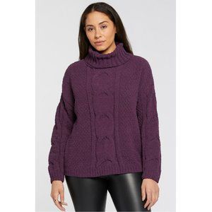 Seven 7 Cable Knit Cowl Neck Chenille Sweater Womens Small -Blackberry Wine- NWT